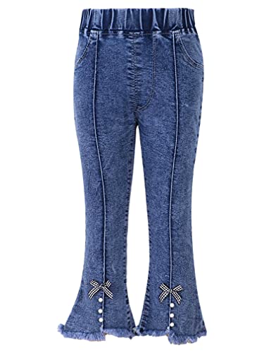 easyforever Girls Embroidery Denim Flared Trousers Stretchy Jeans Bell Bottoms Skinny Elastic Waist Denim Leggings Pants