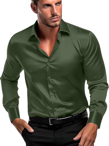 Image of IndoPrimo Men's Satin Shirt with Spread Collar Neck Line Solid Pattern Full Sleeves Regular Fit Western Style and Standard Length