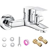 Nzkeuf Grifo Bañera y Ducha, Silver Grifo Ducha con Accesorios de Montaje, Grifería con Llave de Instalación para el Hogar y el Baño, Cromo