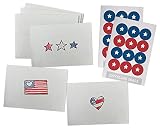 Patriotic American Greeting Cards Set - 24 Note Cards with Envelopes & Red White Blue Sticker Seals - Great for Thank You Cards