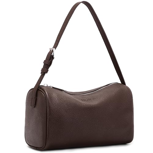 Genuine Leather Crossbody Purses for Women: Medium Barrel Shoulder Bags Designer Trendy Hobo Handbags for Ladies(Coffee)