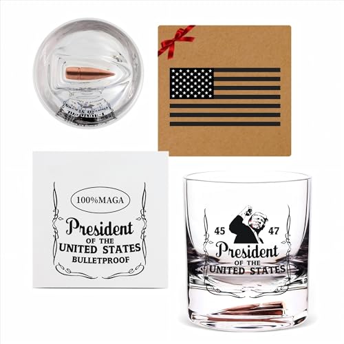 Funny Whiskey Glasses for Men (Inlay A Bullet) (45&47 Merch Cup) (Old Fashioned Glasses) (Fathers Day Gifts) (Birthday Gifts for Husband) (Bulletproof character glassware) 8.5oz Rocks Glasses