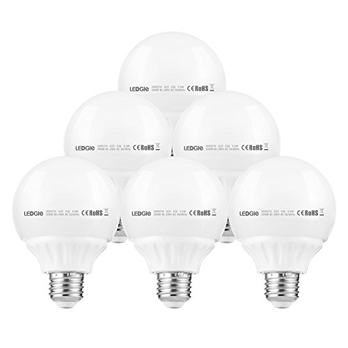 LEDGLE G25 E26 LED Light Bulbs, 50W Equivalent, Energy-efficient LEDs Bulb 500lm Vanity Globe Lamp Bulb, 3000K Warm White,270 Beam Angle Make, Non-Dimmable, for Mirror, Droplight (6 Pack)