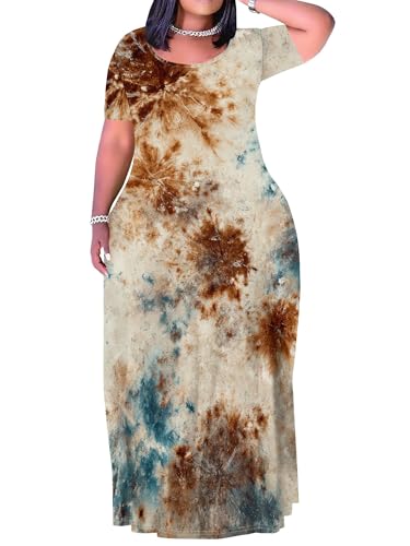 Image of SUZONANA Plus Size Dresses for Women Summer Casual Maxi Dress Short Sleeve Loose Vacation Dress