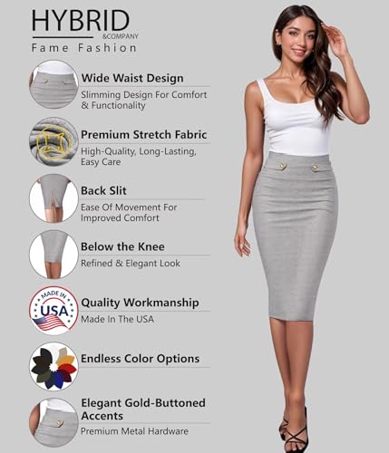 Image of Hybrid & Company Womens Pencil Skirt Premium Nylon Ponte Stretch Office Made in The USA Below Knee