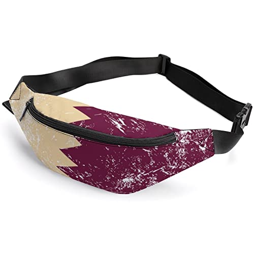 Retro Qatar Flag Printed Fanny Packs Crossbody Waist Belt Bag for Sports Travel Hiking Running Workout