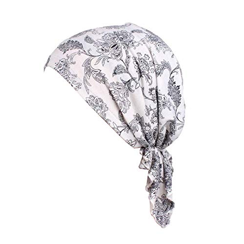 beauty YFJH Women Stretch Cotton Print Sleep Turban Hat Headwear Scarf Chemo Beanie Cap for Cancer Hair Loss (Black Leaf)