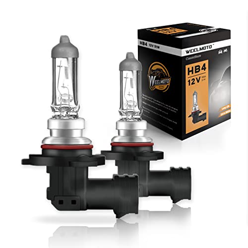 WEELMOTO 9006 HB4 Halogen Car Headlight Bulb, P22d 12V/51W, IP67, 9006 - High Performance Extra White Halogen Headlight Bulb, Fog Replacement Bulb (2 Pack)
