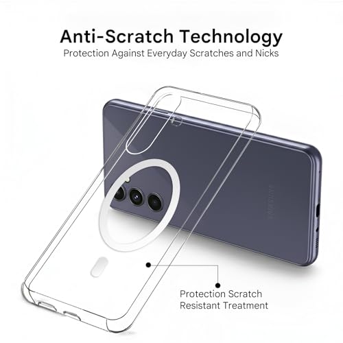 Image of Prolet Anti-Yellow Crystal Clear Hard Case Cover Compatible with Samsung Galaxy S24 with Magnetic Mag-Safe Wireless Charging Support, Shockproof Hard Back Cover (Transparent)