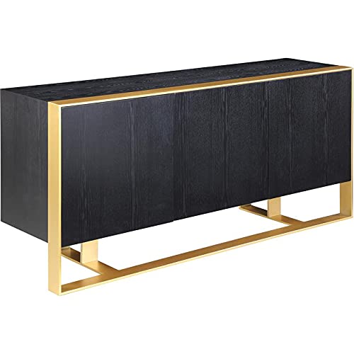 Meridian Furniture Sherwood Collection Modern | Contemporary Black Oak Wood Sideboard/Buffet With Brushed Gold Iron Base, 68" W X 18" D X 31" H #TOP11