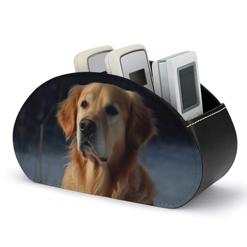 JKLQWH Remote Control Holder with 5 Compartments Golden Retriever TV Remote Caddy Media Controllers Storage Box Desktop Organizer for Phone DVD Table Desk Office Supplies