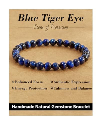 Image of Landorilo 6mm Crystal Bead Bracelet for Women and Men, Containing Healing Gemstones, Friendship Yoga Chakra Relaxation Elastic Bracelets, Christmas, Anniversary, Birthday Gift(Blue Tiger Eye)