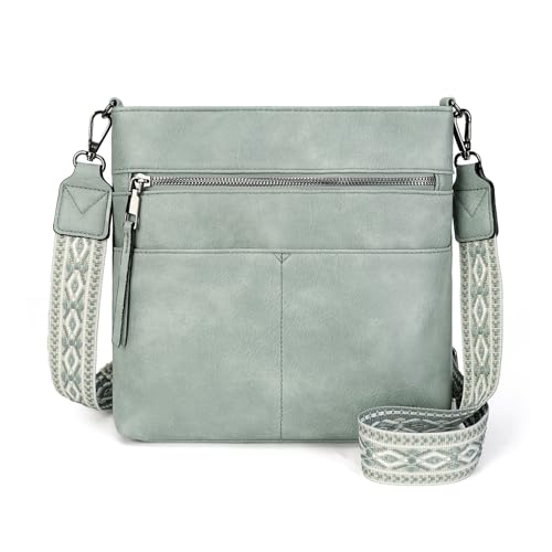 Image of GLITZALL Womens Leather Crossbody Bag PU Leather Shoulder Bag Lightweight Cross Body Handbag Adjustable Wide Strap Ladies Everyday Bag for Work Travel Shopping Secure Zip Pockets