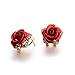 Staron Earrings Studs for Women, Fashion Bohemia Rose Flower Crystal Rhinestone Earrings Elegant Eardrop Jewelry (Red)