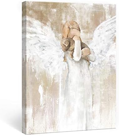 SUMGAR Dog with Angel Canvas Wall Art Abstract White Prints Animal Artwork Golden Retriever Lover for Bedroom Living Room Bathroom, 12 x 16 in