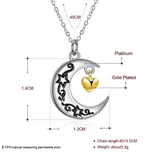 Collier en argent Sterling S925 gravé d'une lune poétique et durable