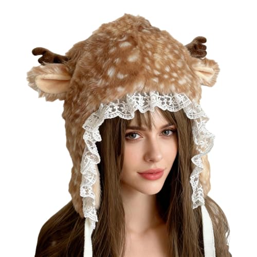 Gorro De Animal De Peluche | Accesorio De Disfraz Con Estampado De Astas,Gorros Y De Peluche,para Uso Diario Invierno Cumpleaños Fiestas Detalles de Fiesta Cosplay Escenario Accesorio para Fotos