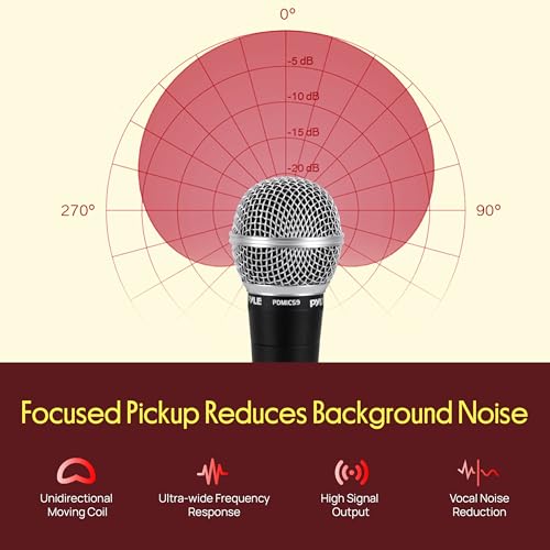 Pyle Professional Dynamic Vocal Microphone - Moving Coil Dynamic Cardioid Unidirectional Handheld Microphone with ON/OFF Switch Includes 15ft XLR Audio Cable to 1/4'' Audio Connection - PDMIC59 - Image 4