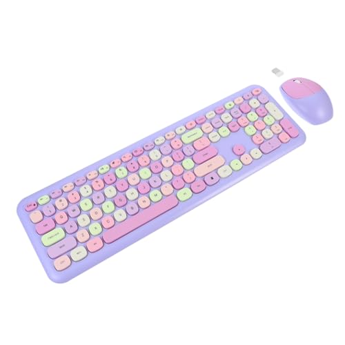 Ensemble clavier et souris sans fil violet multicolore ergonomique pour PC
