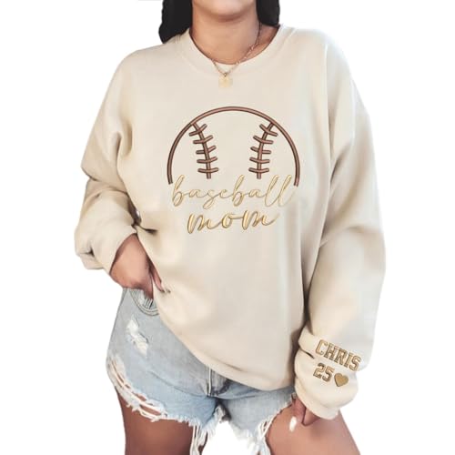 Personalized Baseball Mom Sweatshirt, Custom Name and Number on Sleeve,