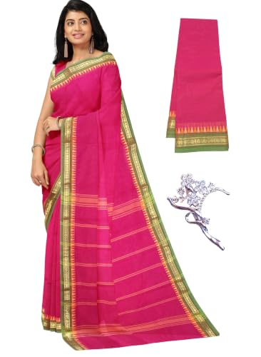 Image of Women's Chettinad Cotton Sarees | Handloom Saree with Blouse | Pure Cotton Sarees for Women Daily use and All Occasion Wear| Soft, Comfort Cotton Saree