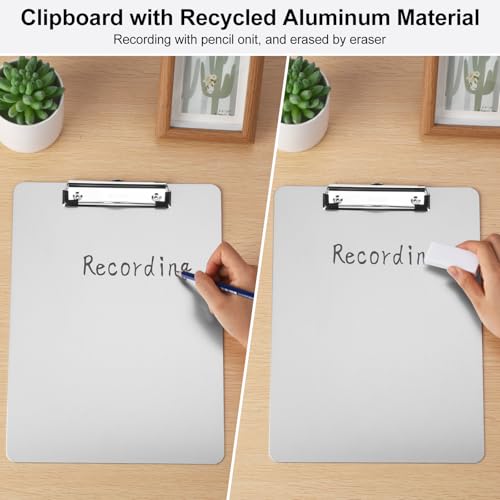 ZCZN Metal Clipboard, 12 x 9 Inches Heavy Duty Aluminum Clipboards, A4 Letter Sizer Document Holder with Low Profile Clip, Suitable for School, Office, Jobsite or Medical Staff, Silver