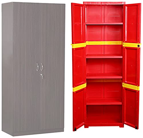 Image of Cello Novelty Large Plastic Cupboard with Lock(Ice Brown) & Novelty Large Plastic Cupboard with Lock(Red and Yellow)
