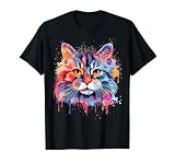 Fai una dichiarazione di moda che celebra la tua passione per i gatti siberiani con questo disegno di gattino colorato Splash Art con faccia di gatto siberiano. Questo design unico e vivace cattura la bellezza e lo spirito di questi incantevoli gattini