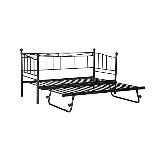Panana Metal Day Bed With Trundle Grey or White Steel Frame Single Bed Kids (Black, Style 3 Daybed+Trundle) 19 Panana Metal Day Bed With Trundle Grey or White Steel Frame Single Bed Kids (Black, Style 3 Daybed+Trundle)