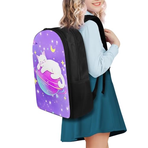 FOR U DESIGNS Kawaii White Cat Starry Space Backpack Set for Girls 4-in-1 Kindergarten 1st Grade School Bag, Includes Lunch Box, Pencil Case & Water Bottle Holder, Back to School Gift2