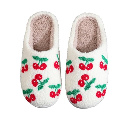 Cherry Slippers for Women Slip on Comfy Fuzzy Cute Kawaii Fashion Trendy Sandals Gifts House Anime for Teens Non Slip Bedroom Shoes Winter Outdoors Indoors