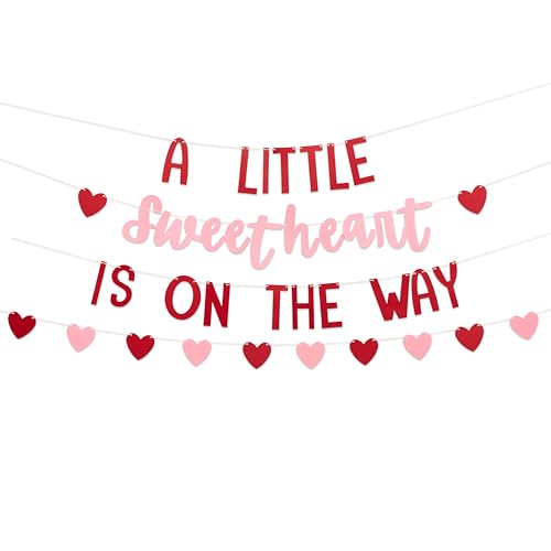 A Little Sweetheart is on the Way Banner Pink and Red Heart Decoration 80 Inch Valentines Day Baby Shower Gender Reveal Pregnancy Announcement