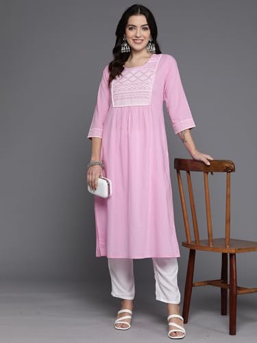 Image of INDO ERA Women's Polyester Relaxed Fit A Line Kurta