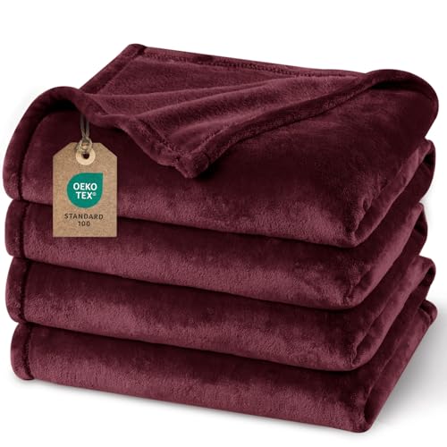 PHF Kuscheldecke Flauschig Fleecedecke 150x200cm - Oeko-Tex Weich Warm Wohndecke, Decke Blanket für Couch Sofa Bett, Tagesdecken und Kuscheldecken, Sofa überwurfdecke, Weinrot