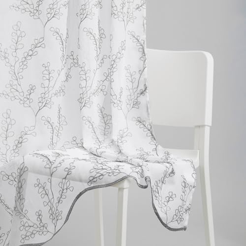 Image of haus & kinder Curtains 7 feet Long | Embroidery Sheer Curtains 7 Feet Long Pack of 1 | Door Curtains 7 feet Light-Filtering & Breathable Sheer Curtains (Sketch Vine, 114x213cm)