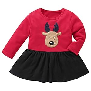 Borlai 1-6 Jaar Kleine Meisjes Kerst Jurk Outfit Lange Mouw Casual Jurk Rok [Elk]