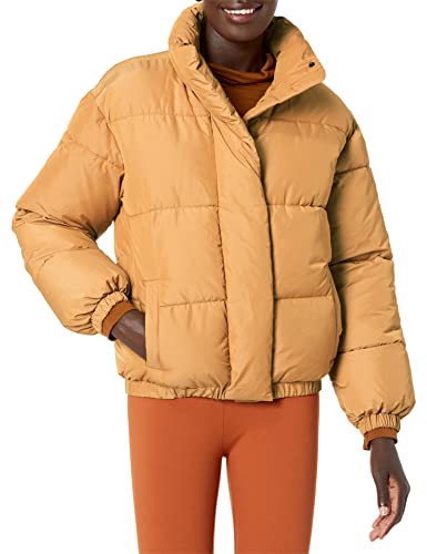 Amazon Essentials Women's Relaxed-Fit Mock-Neck Short Puffer Jacket (Available In Plus Size) (Previously Daily Ritual), Camel, Small #TOP22