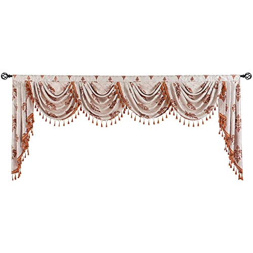 Jade Poke Jacquard Waterfall Window Valance For Living Room Pink Floral Swag Valance For Children's Room - Damask Rod Pocket Valance For Windows (1 Panel, W110 Inch) #TOP3