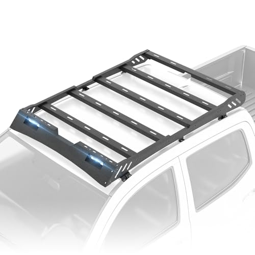 YZONA Roof Rack Cargo Basket with LED Light Bar fits 2005-2023 Tacoma Double Cab/Crew Cab (4 Full Size Doors), Off-Road Truck Cargo Carrier Rooftop Luggage Storage Holder
