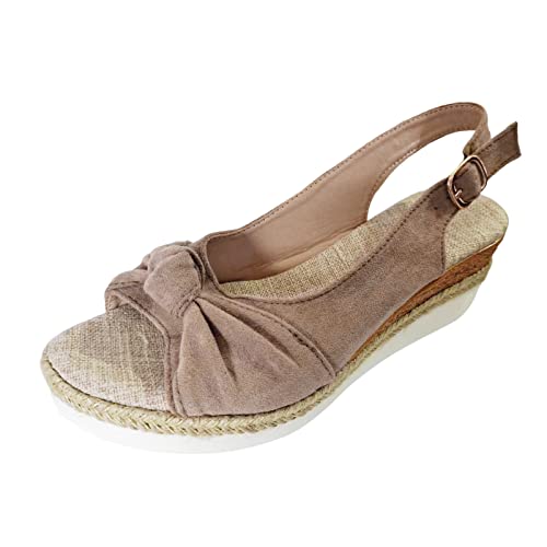 Orthopedic Platform Wedge Sandals for Women Summer Dressy 2025 New Bowknot Open Toe Ankle Strap Hemp Rope Sandal Comfortable Beach Slip on Slides4