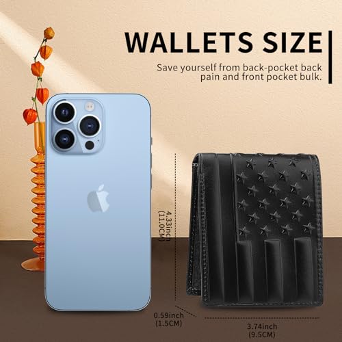 Image of Mens Rodeo Short Wallet Western RFID-Blocking Bifold Leather Wallet with ID Window - Full Grain Leather Wallets Unique Gift for Men, 01-Black