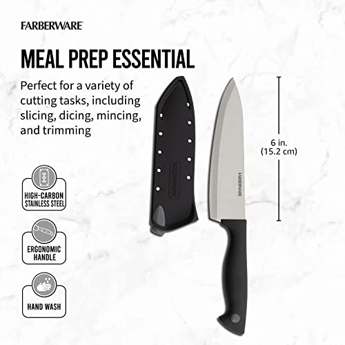 Farberware Edgekeeper 6-Inch Chef Knife With Self-Sharpening Blade Cover, High Carbon-Stainless Steel Kitchen Knife With Ergonomic Handle, Razor-Sharp Knife, Black #TOP2