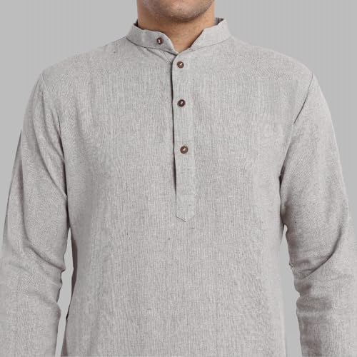 SKAVIJ Men's Handloom Cotton Solid Henley Long Sleeves Straight Knee Length Long Shirt3