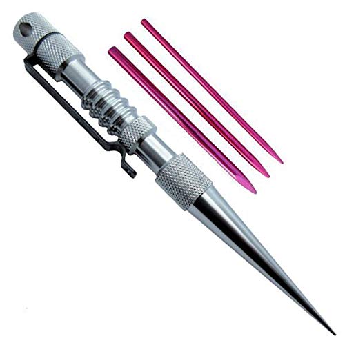 Jig Pro Shop Knotters Tool II (Silver) w/ 3 Different Size Pink Aluminum Lacing Needles Marlin Spike for Paracord, Leather, & Other Cords