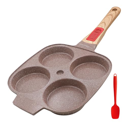 Image of RANX INGST Ceramic Egg Frying Pan, Nonstick 4 Cup Fried Egg Pan with Detachable Handle, Omelette Pan Induction Compatible - Brown