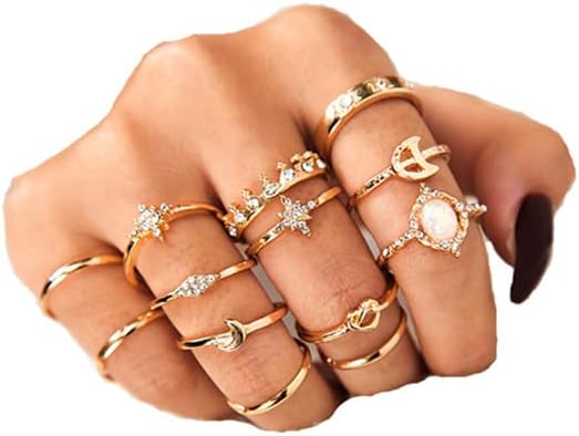 13 Pcs Women Rings Set Knuckle Rings Gold Bohemian Rings Vintage Gem Crystal Rings Joint Knot Ring Sets for Teens Party Daily Fesvital Jewelry Gift(style3)