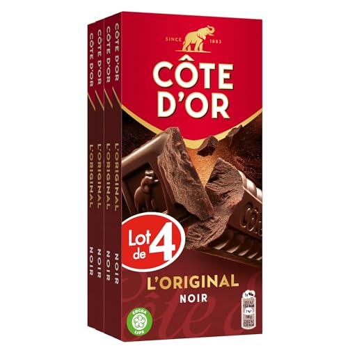 CÔTE D'OR - 4 Tablettes de Chocolat Noir Côte d'Or L'Original 200g - Chocolat Noir - Lot de Tablettes de Chocolat Noir - Idéal à Pâtisser - Lot de 4x200g