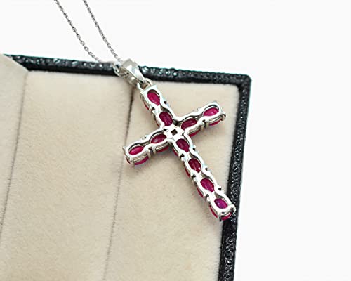Generic July Birthstone Natural Red Ruby 5X4 Mm Gemstone 925 Sterling Silver Cross Pendant Necklace Ruby Jewelry Engagement Gift For Her(Pd-8324) (19 Inches thumb #4