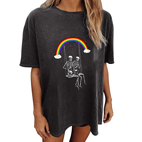 Image of Summer Y2k Tops for Womens, Casual Vintage Short Sleeve T-Shirt, Girls Oversize Loose Round Neck Elastic Tee