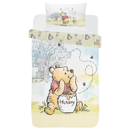 dreamtex Winnie l'Ourson Explore Parure de lit simple avec housse de couette et taie d'oreiller pour chambre d'enfant et tout-petit (SP1-WTP-EXP-12)